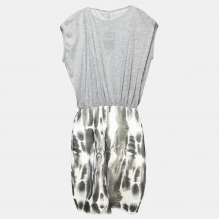 Faith Connexion Further Grey Jersey Blouson Bodice Feather Print Pencil Dress XS en vente 2