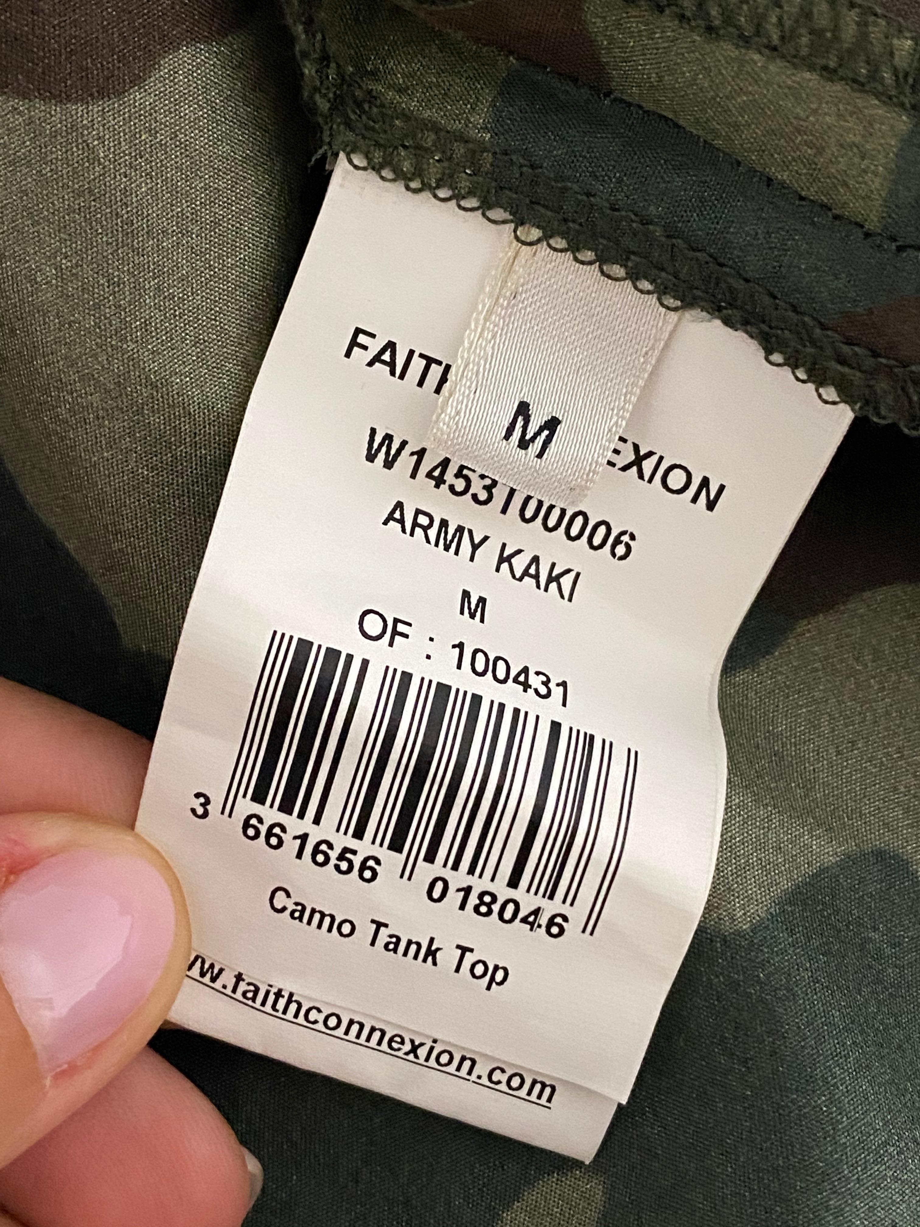 Faith Connexion Green Camouflage Silk shirt Skirt Size M 3