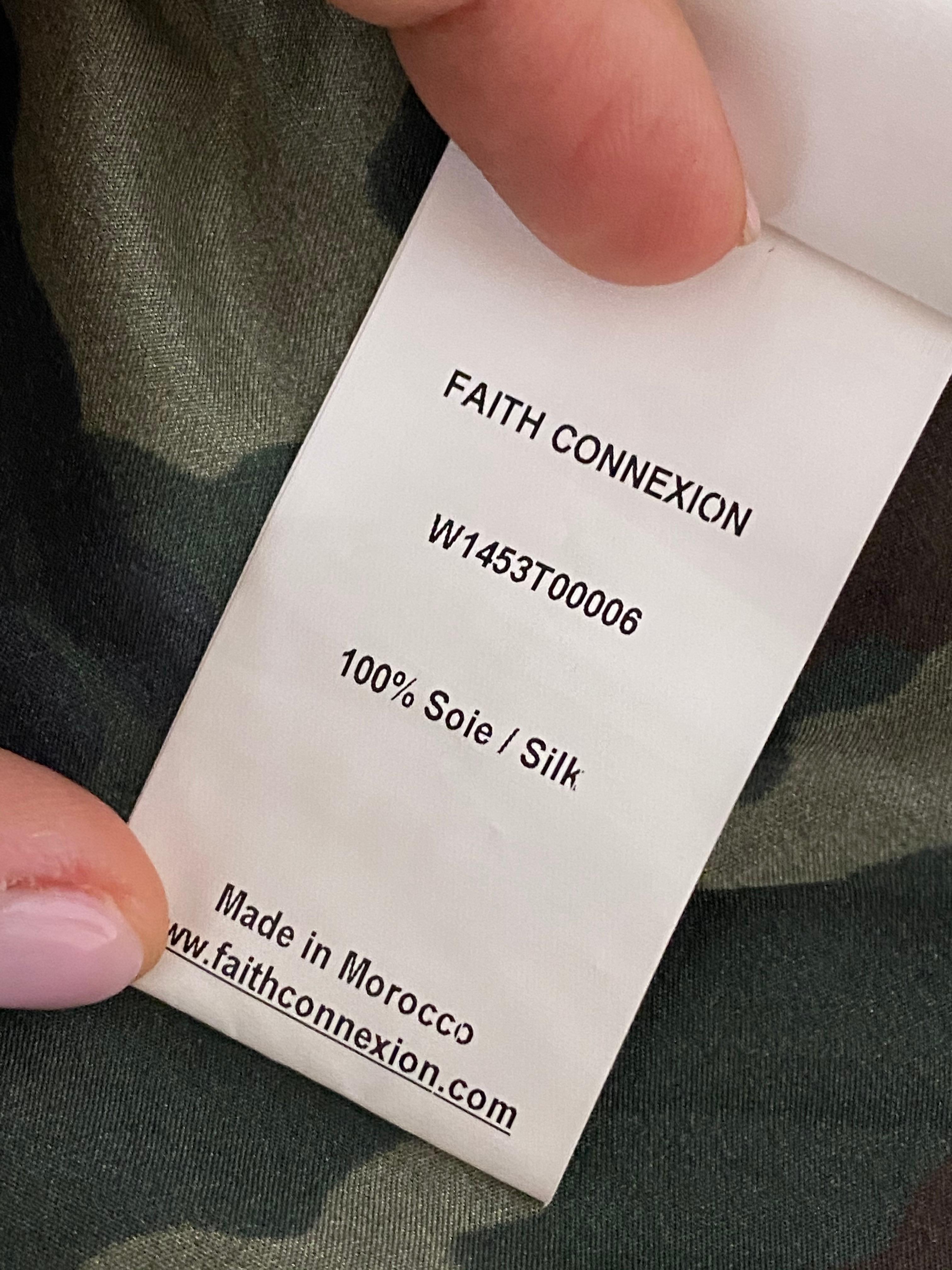 Faith Connexion Green Camouflage Silk shirt Skirt Size M 4