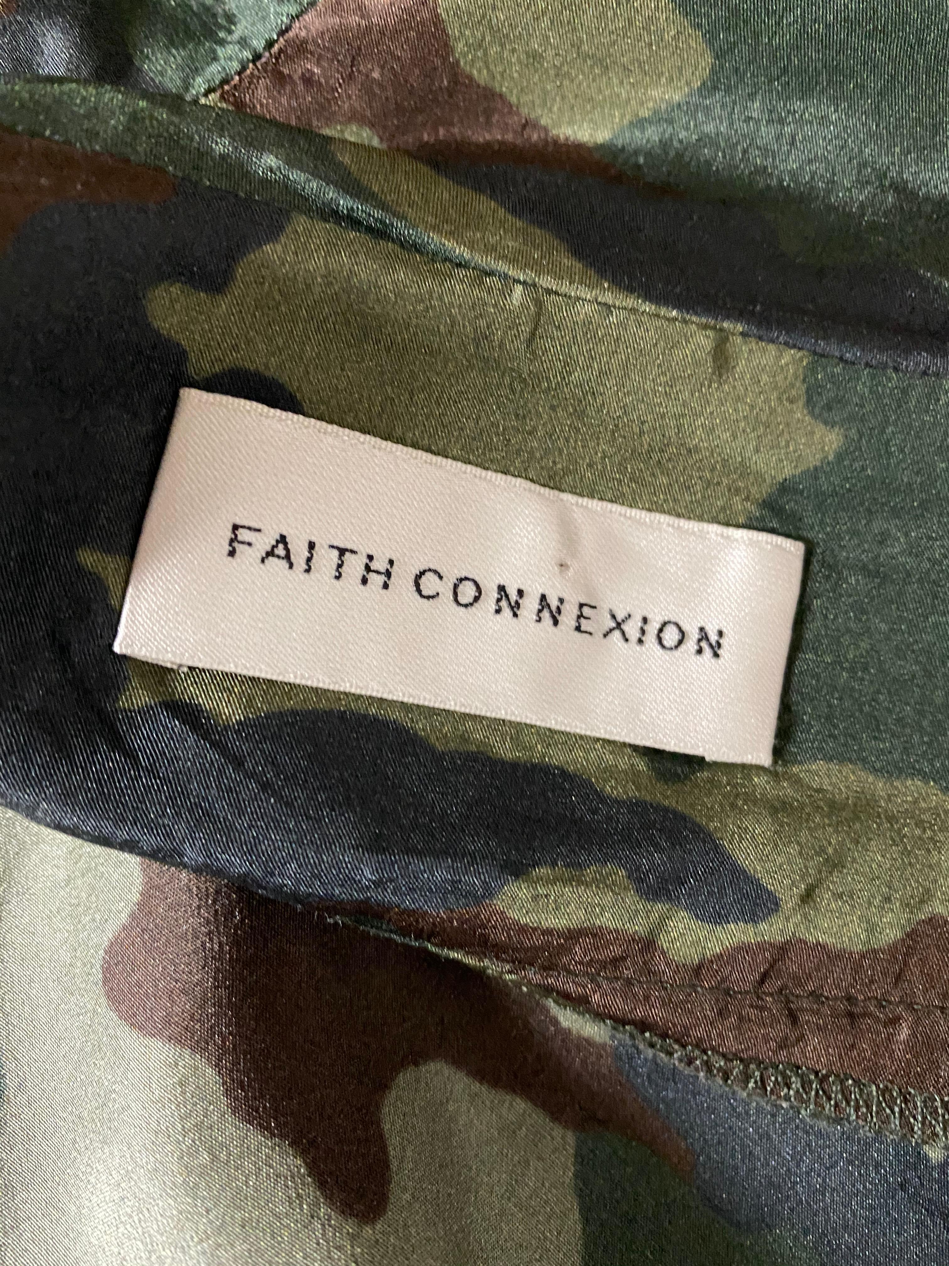 Faith Connexion Green Camouflage Silk shirt Skirt Size M 2