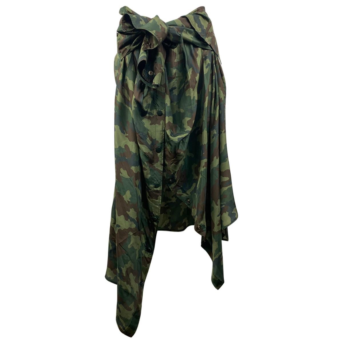 Faith Connexion Green Camouflage Silk shirt Skirt Size M