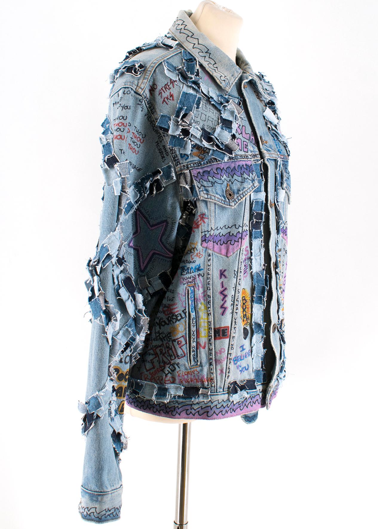 Faith Connexion Hand Painted Patchwork Graffiti Denim Jacket

Collared Neckline
Boxy Boyfriend fit
Button down front
Two front pockets
Hand painted

Please note, these items are pre-owned and may show some signs of storage, even when unworn and