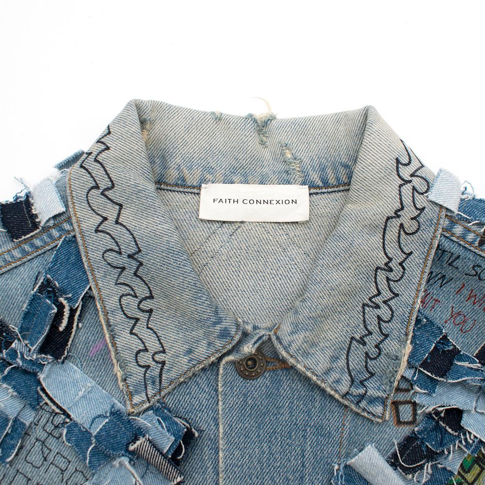 Gray Faith Connexion Hand Painted Patchwork Graffiti Denim Jacket One Size