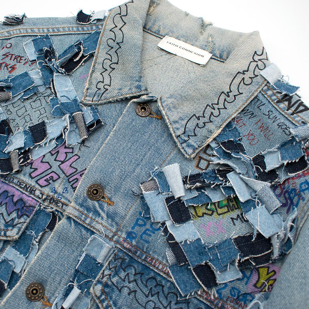 Women's Faith Connexion Hand Painted Patchwork Graffiti Denim Jacket One Size