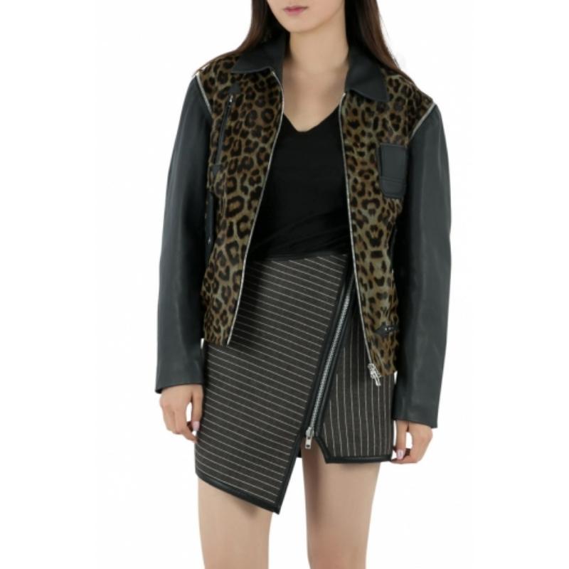 Faith Connexion Khaki Navy Cheetah Print Detachable Sleeve Detail Moto Jacket XS in vendita 1