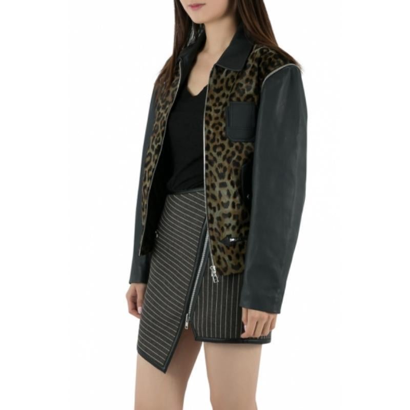 Faith Connexion Khaki Navy Cheetah Print Detachable Sleeve Detail Moto Jacket XS in vendita 2