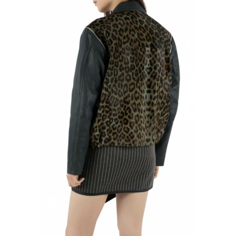 Faith Connexion Khaki Navy Cheetah Print Detachable Sleeve Detail Moto Jacket XS in vendita 3
