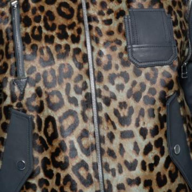 Faith Connexion Khaki Navy Cheetah Print Detachable Sleeve Detail Moto Jacket XS in vendita 4