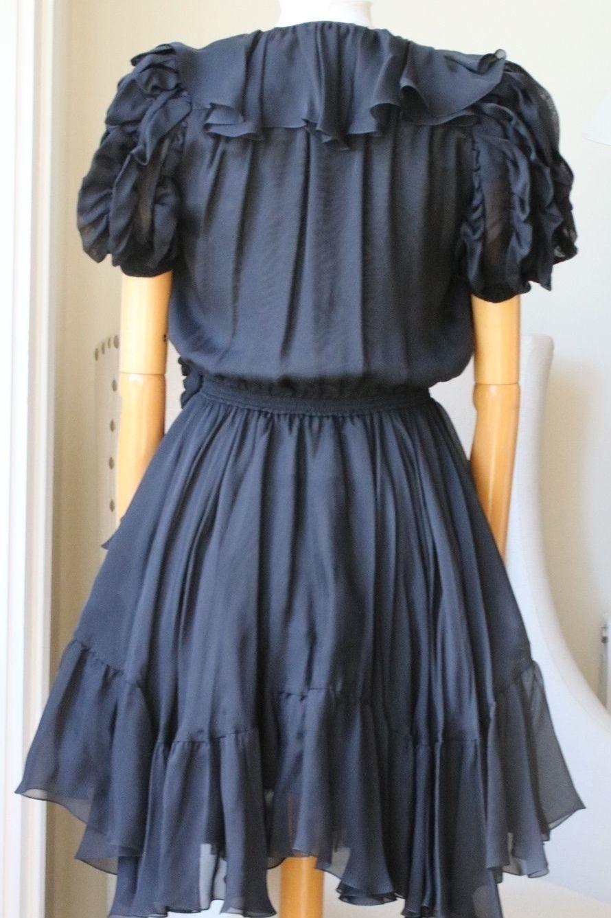 Black Faith Connexion Puff-Shoulders Silk Dress