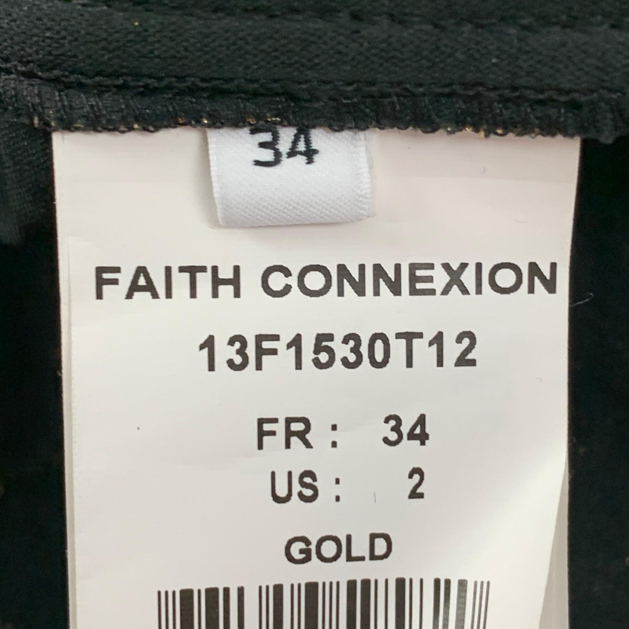 FAITH CONNEXION Size 2 Gold Black Polyester Blend Jacquard Tapered Dress Pants In Good Condition For Sale In San Francisco, CA