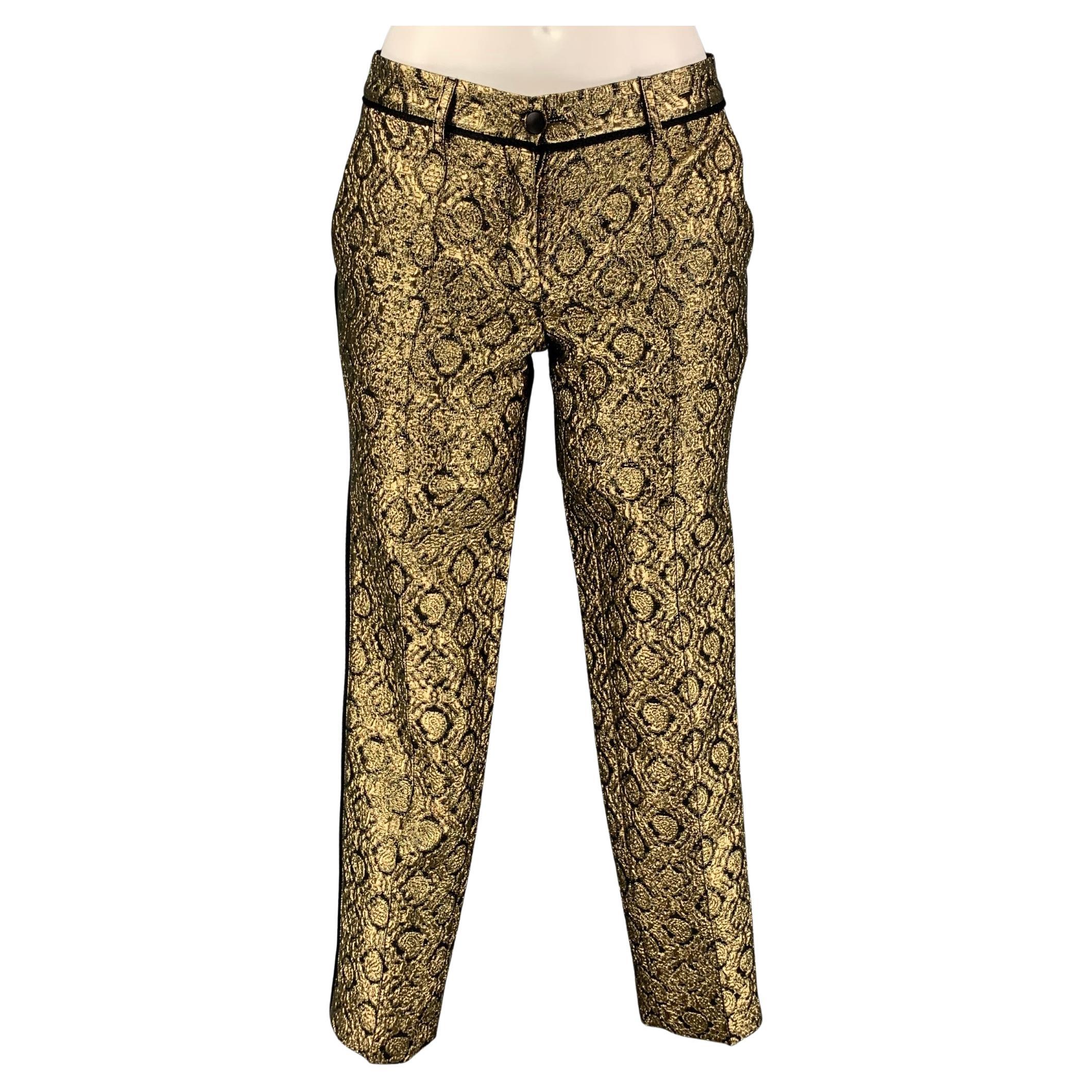 FAITH CONNEXION Size 2 Gold Black Polyester Blend Jacquard Tapered Dress  Pants For Sale at 1stDibs