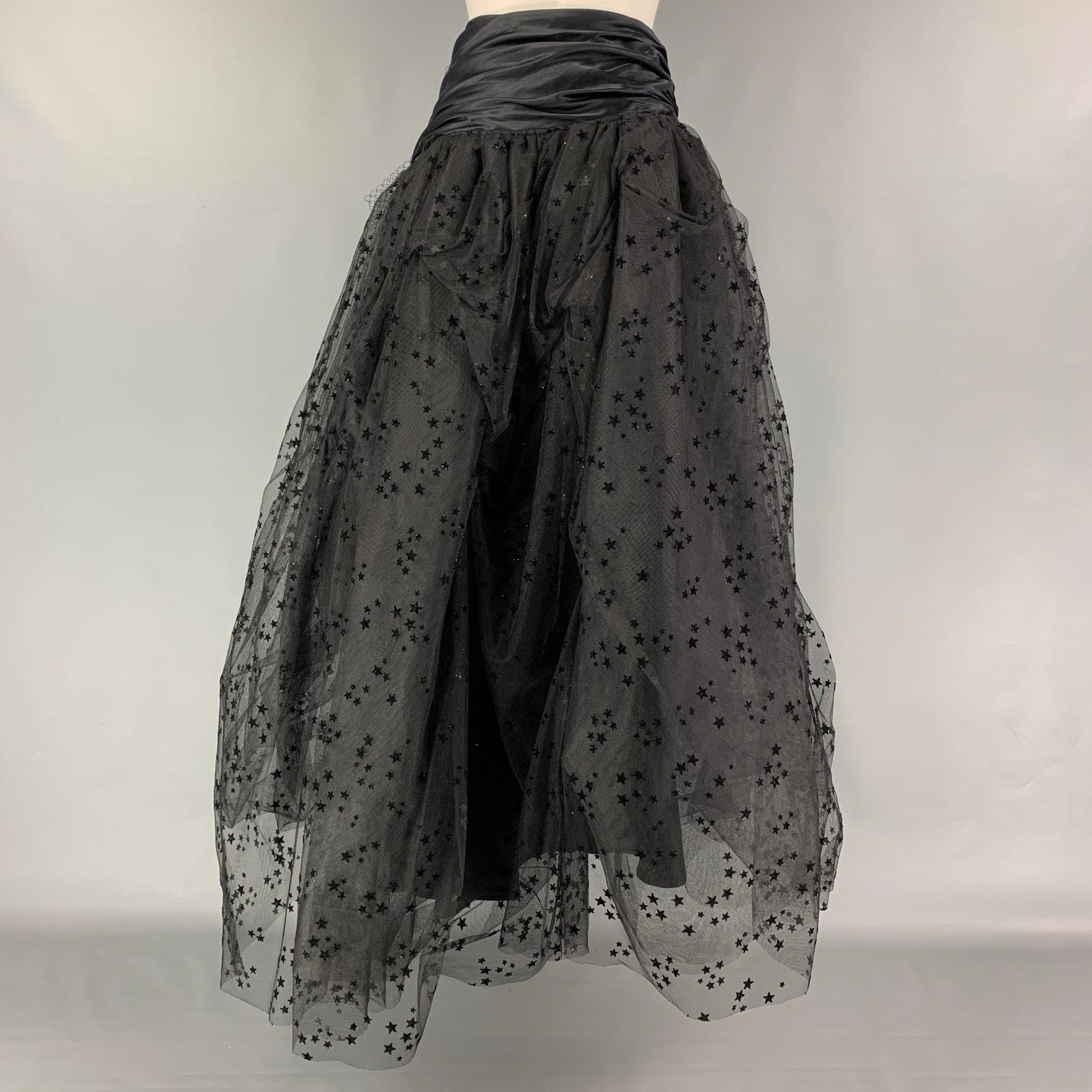 Women's FAITH CONNEXION Size 6 Black Viscose Stars Long Skirt For Sale
