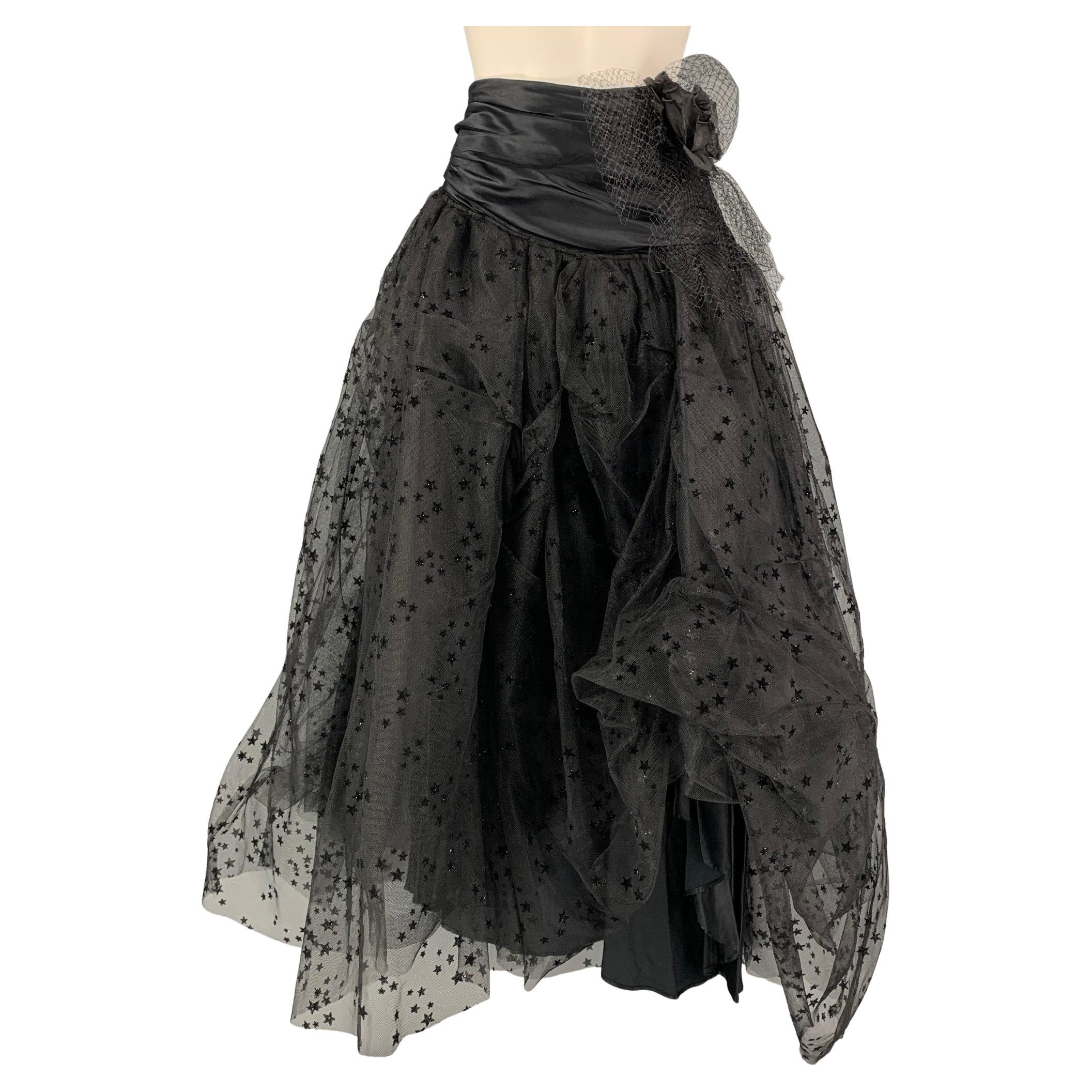 FAITH CONNEXION Size 6 Black Viscose Stars Long Skirt