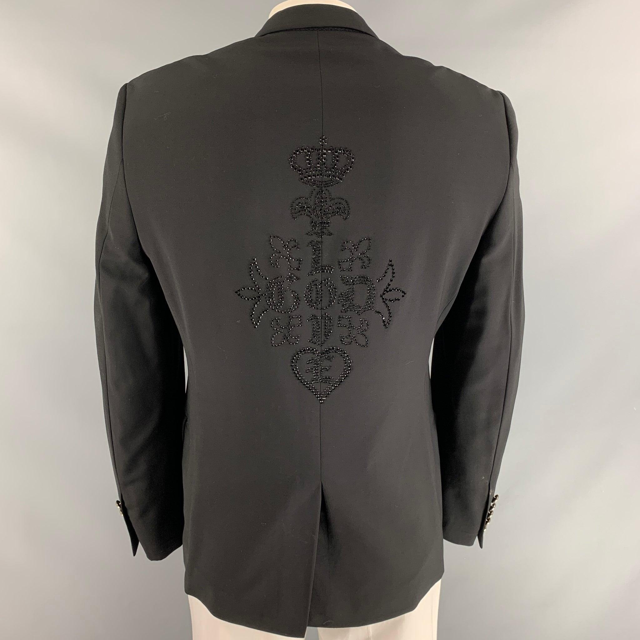 FAITH CONNEXION  Size L Black Rhinestone Sport Coat In Excellent Condition For Sale In San Francisco, CA