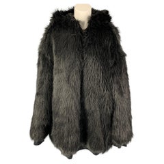 FAITH CONNEXION Size M Black Acrylic Blend Textured Faux Fur Reversible Coat