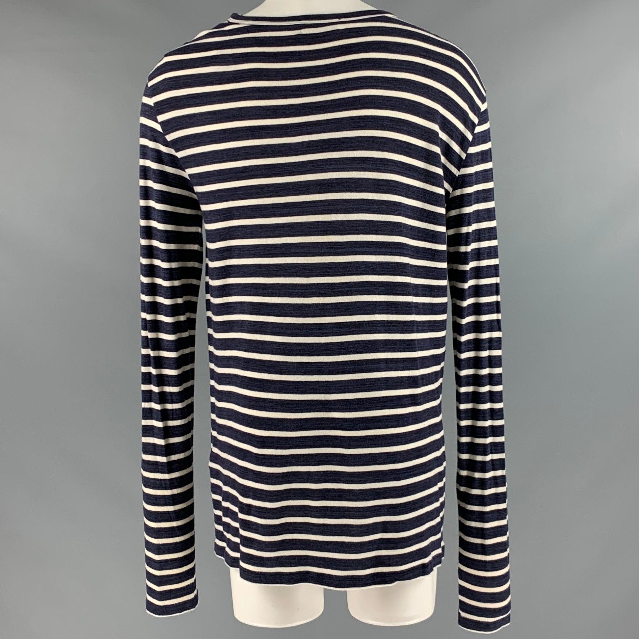FAITH CONNEXION Size M Navy White Stripe Cotton Long Sleeve T-shirt In Excellent Condition For Sale In San Francisco, CA