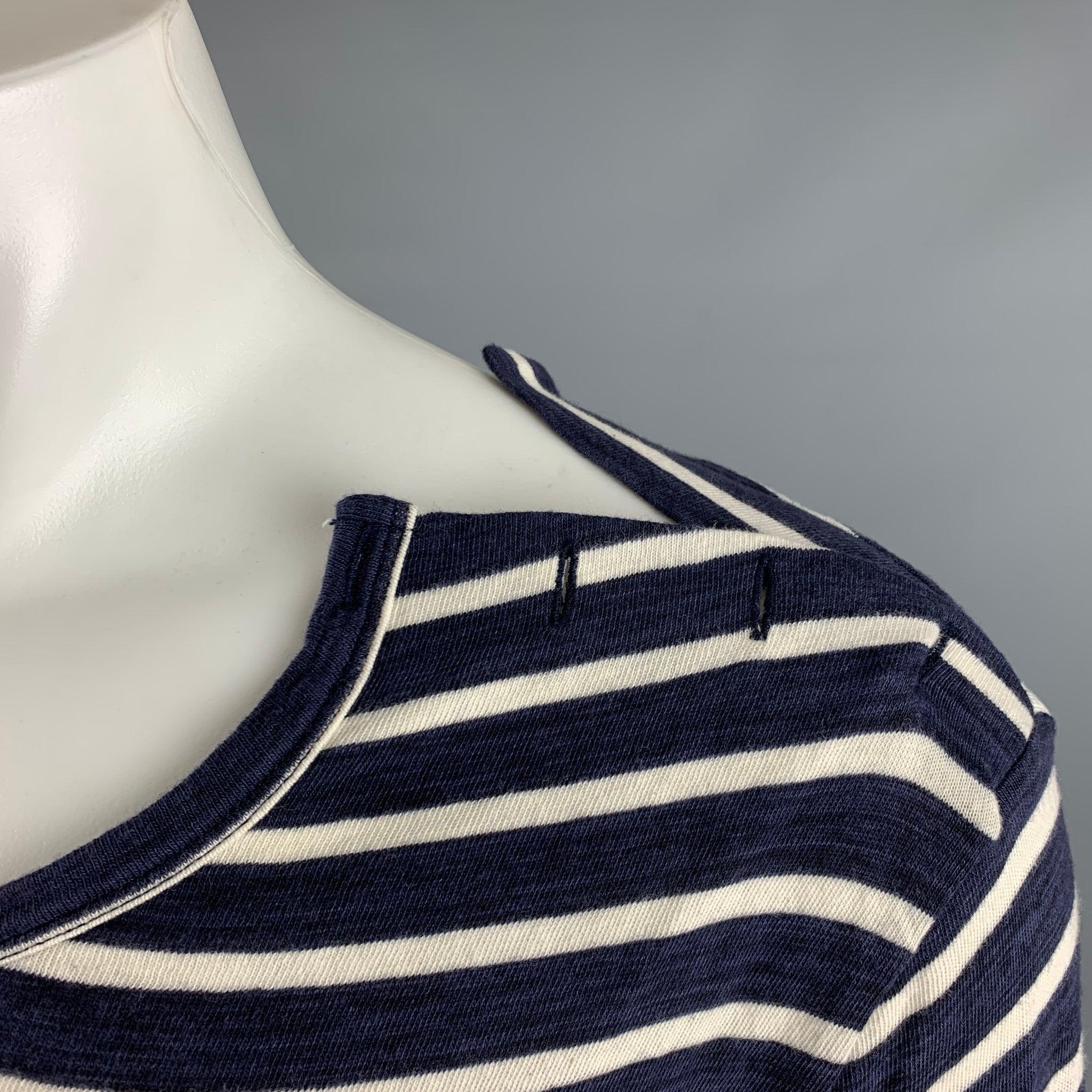 Men's FAITH CONNEXION Size M Navy White Stripe Cotton Long Sleeve T-shirt For Sale