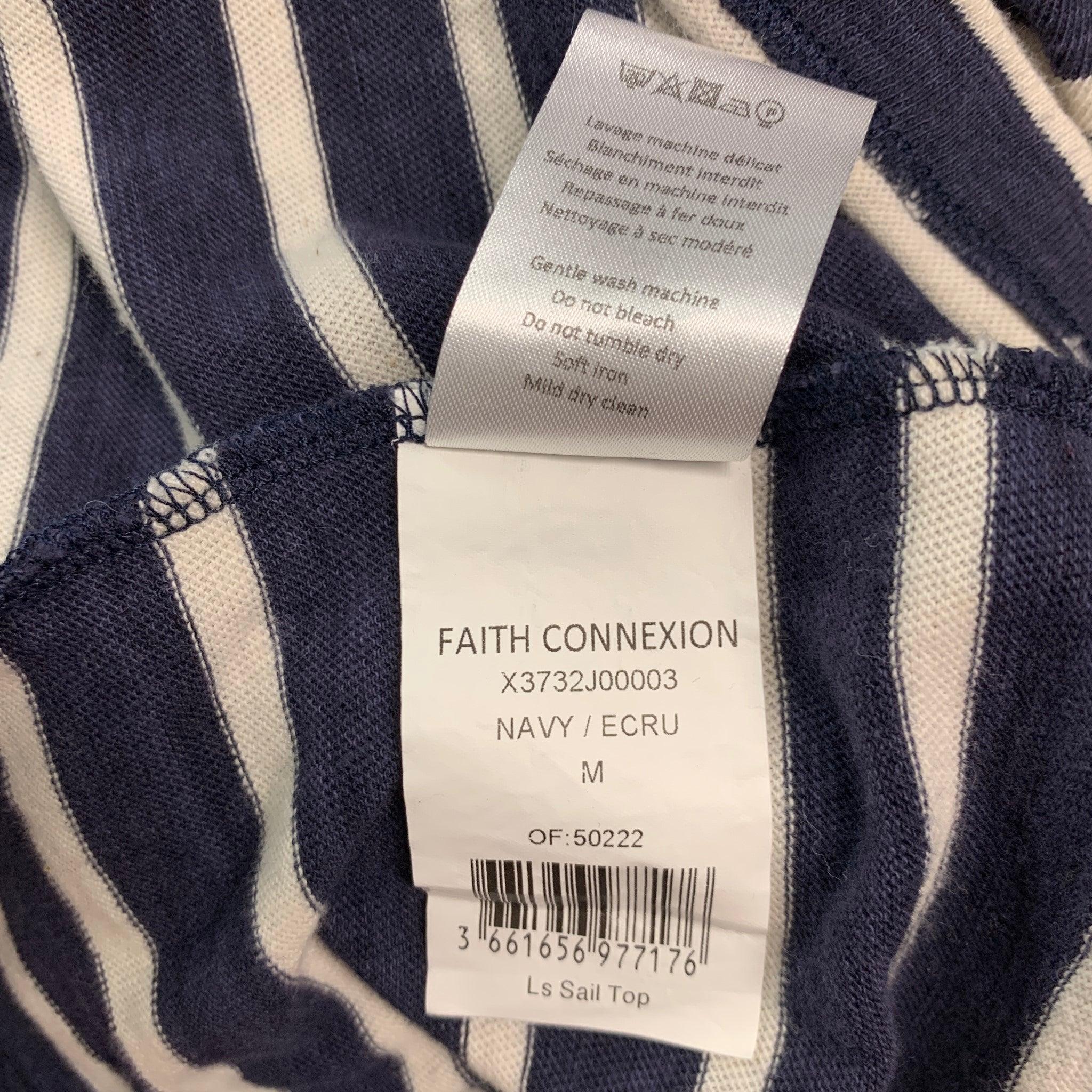 FAITH CONNEXION Size M Navy White Stripe Cotton Long Sleeve T-shirt For Sale 5