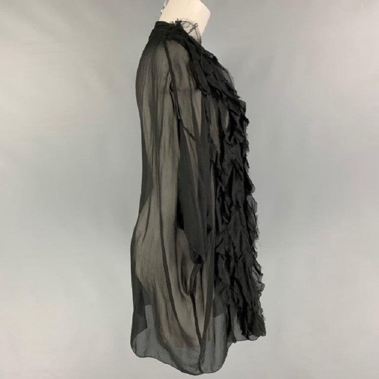 FAITH CONNEXION blouse comes in a black ruffled silk featuring a oversized fit, short sleeves, and a crew-neck. Made in Portugal. Very Good
Pre-Owned Condition. 

Marked:   S 

Measurements: 
 
Shoulder: 23.5 inches Bust: 56 inches  Sleeve: 9 inches