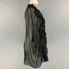FAITH CONNEXION Size S Black Silk Ruffled Short Sleeve Blouse