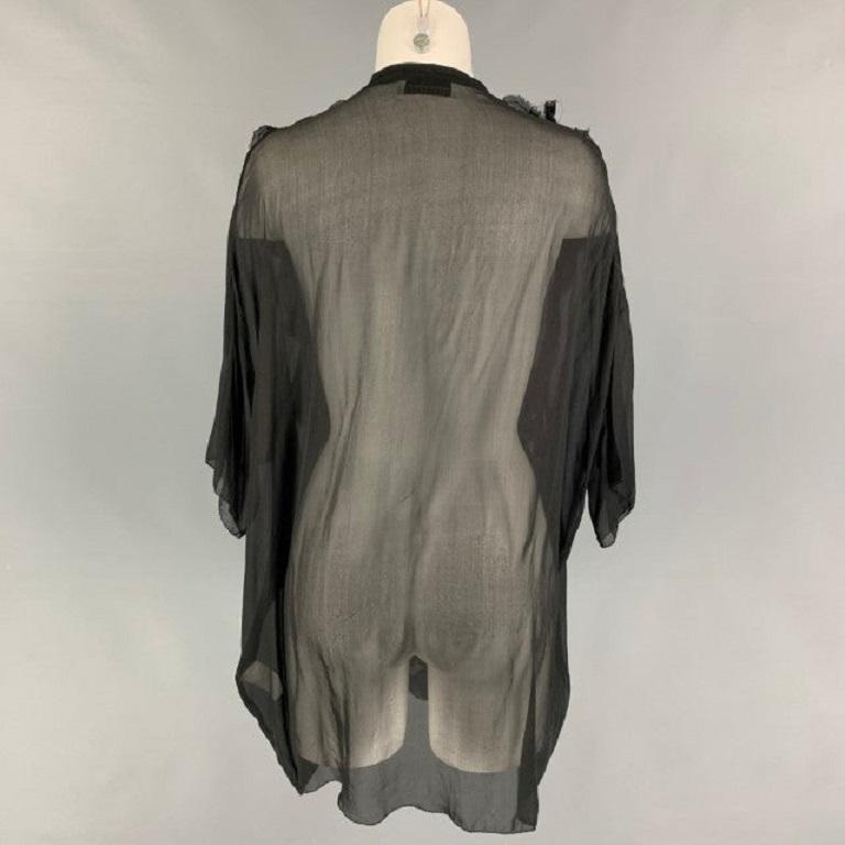 FAITH CONNEXION Size S Black Silk Ruffled Short Sleeve Blouse In Good Condition For Sale In San Francisco, CA
