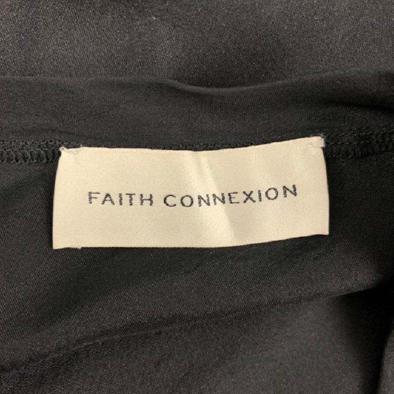 FAITH CONNEXION Size S Black Silk Ruffled Short Sleeve Blouse For Sale 1