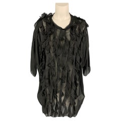 FAITH CONNEXION Size S Black Silk Ruffled Short Sleeve Blouse