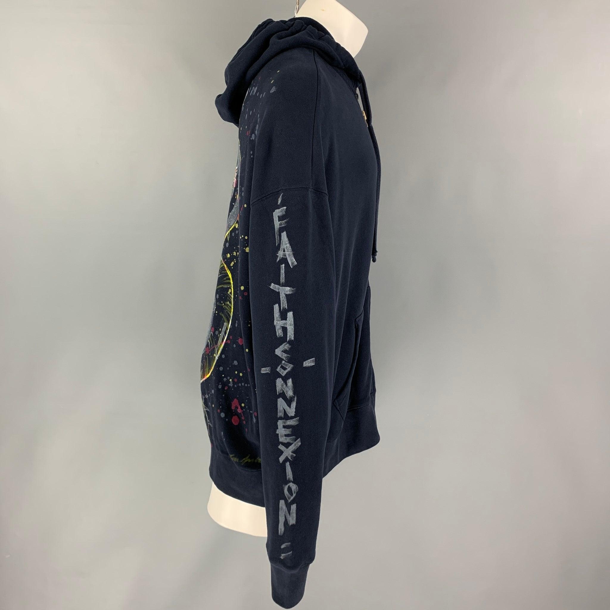 Men's FAITH CONNEXION Size S Navy Multi-Color Painted Cotton Hooded Sweatshirt For Sale