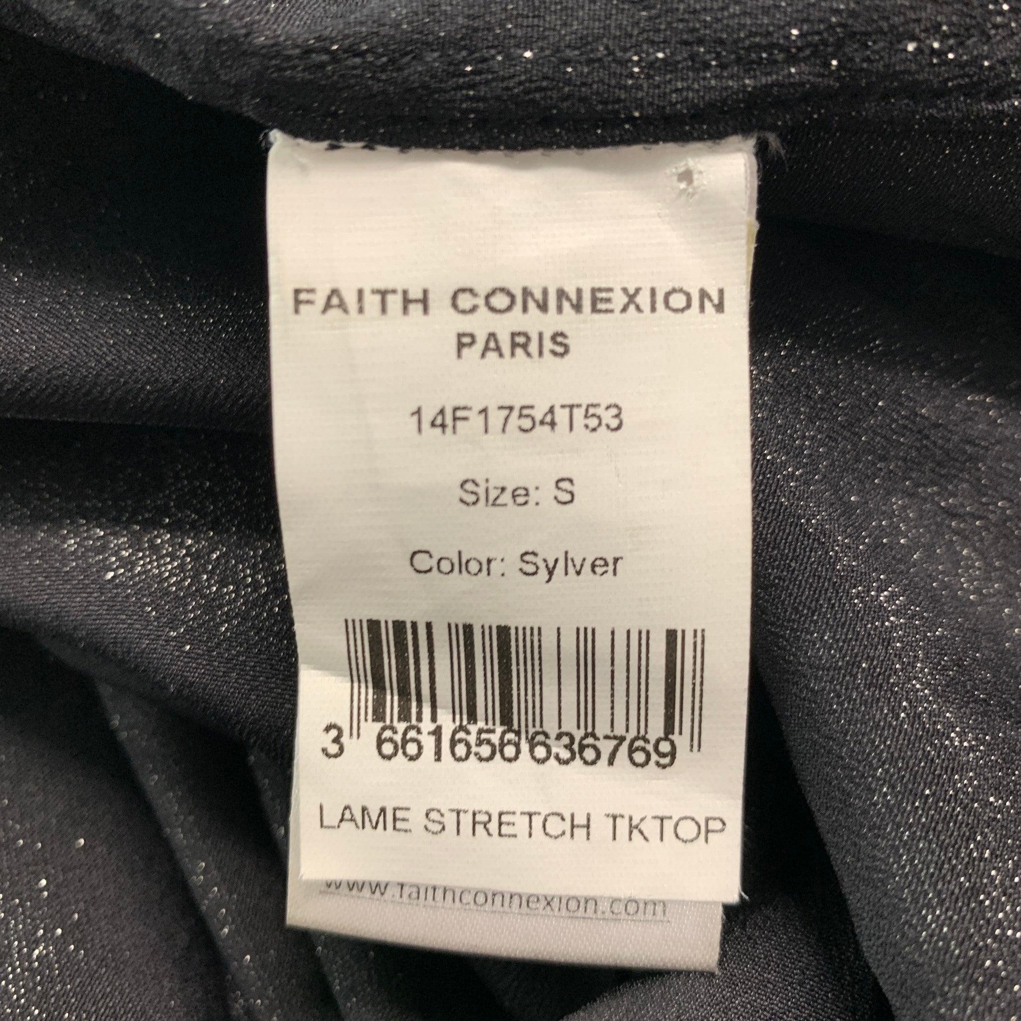 FAITH CONNEXION Size S Silver Metallic Silk Blend Tank Top For Sale 1