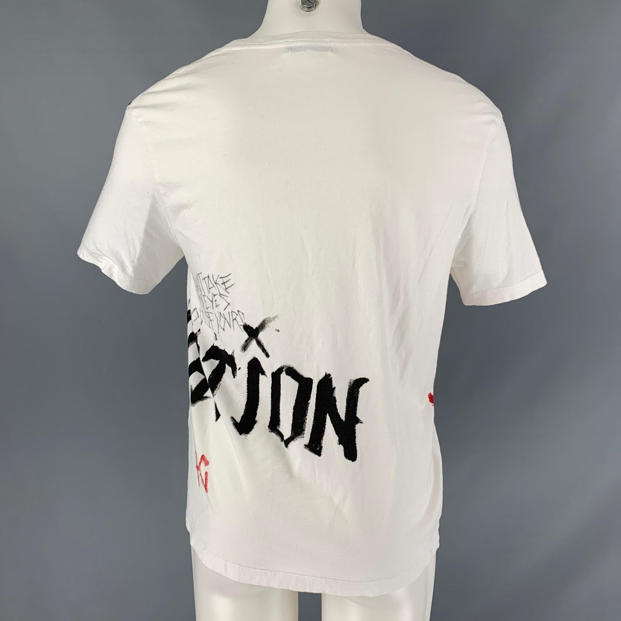 FAITH CONNEXION Size S White Black & Red Print Cotton Crew-Neck T-shirt In Good Condition For Sale In San Francisco, CA