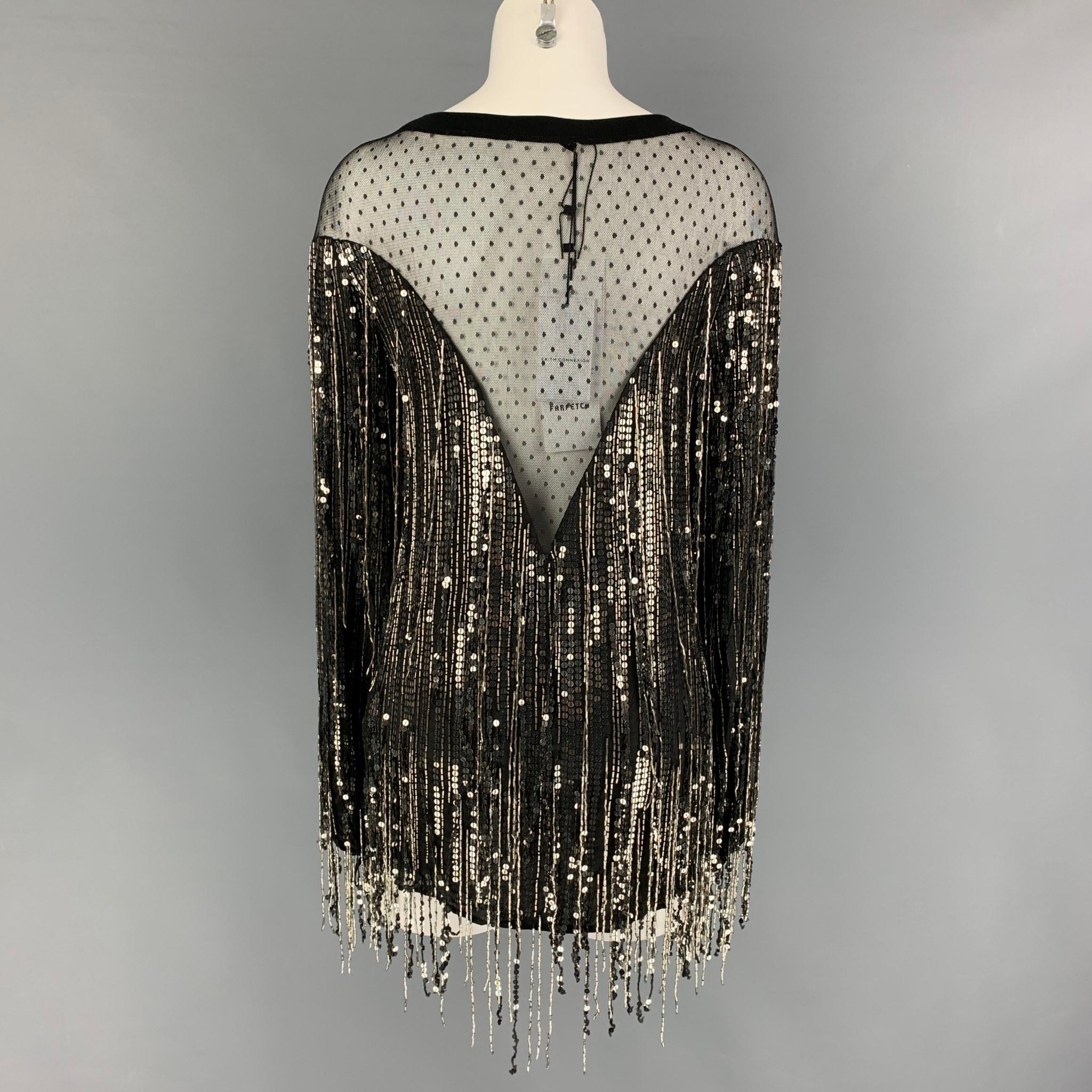 FAITH CONNEXION Size XS Black Gold Viscose Sequined Crew-Neck Dress Top In New Condition In San Francisco, CA