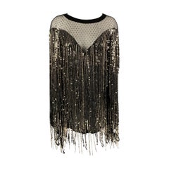 FAITH CONNEXION Size XS Black Gold Viscose Sequined Crew-Neck Dress Top
