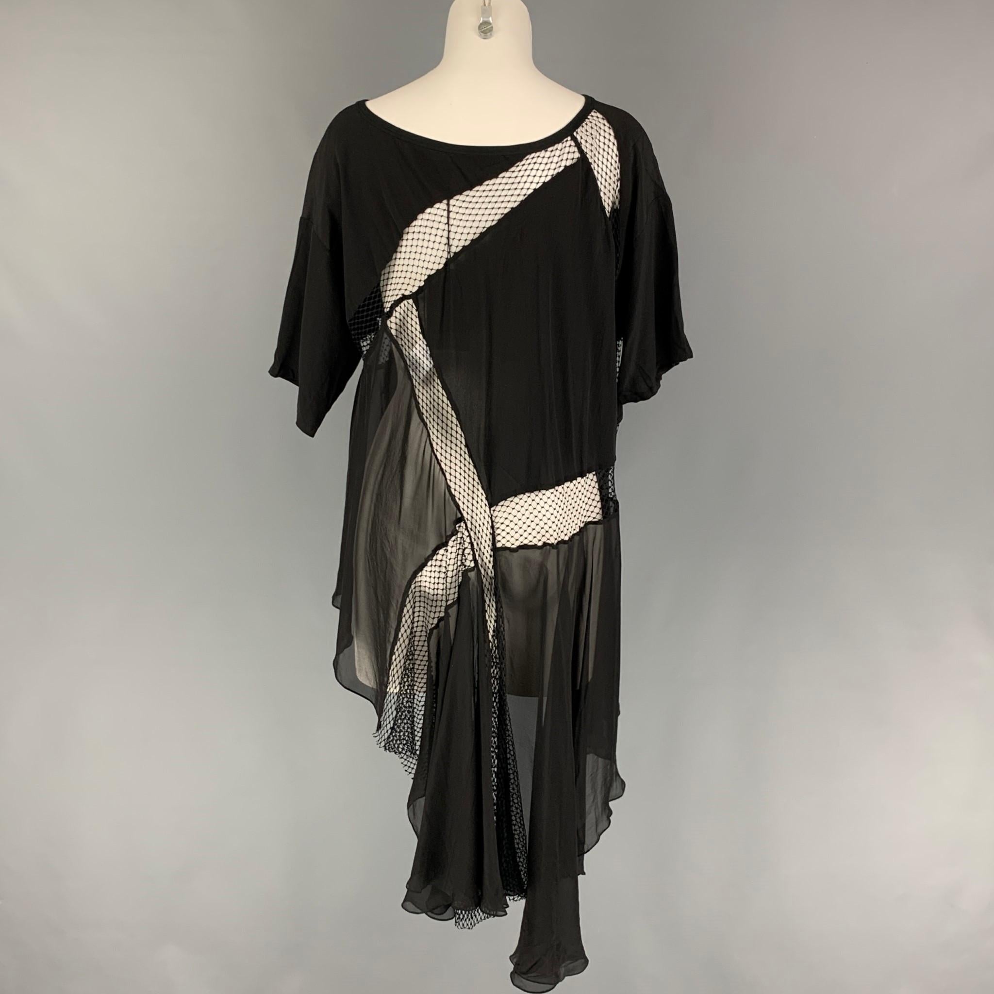FAITH CONNEXION Size XS Black Silk Mixed Fabrics Asymmetrical Dress Top In New Condition In San Francisco, CA