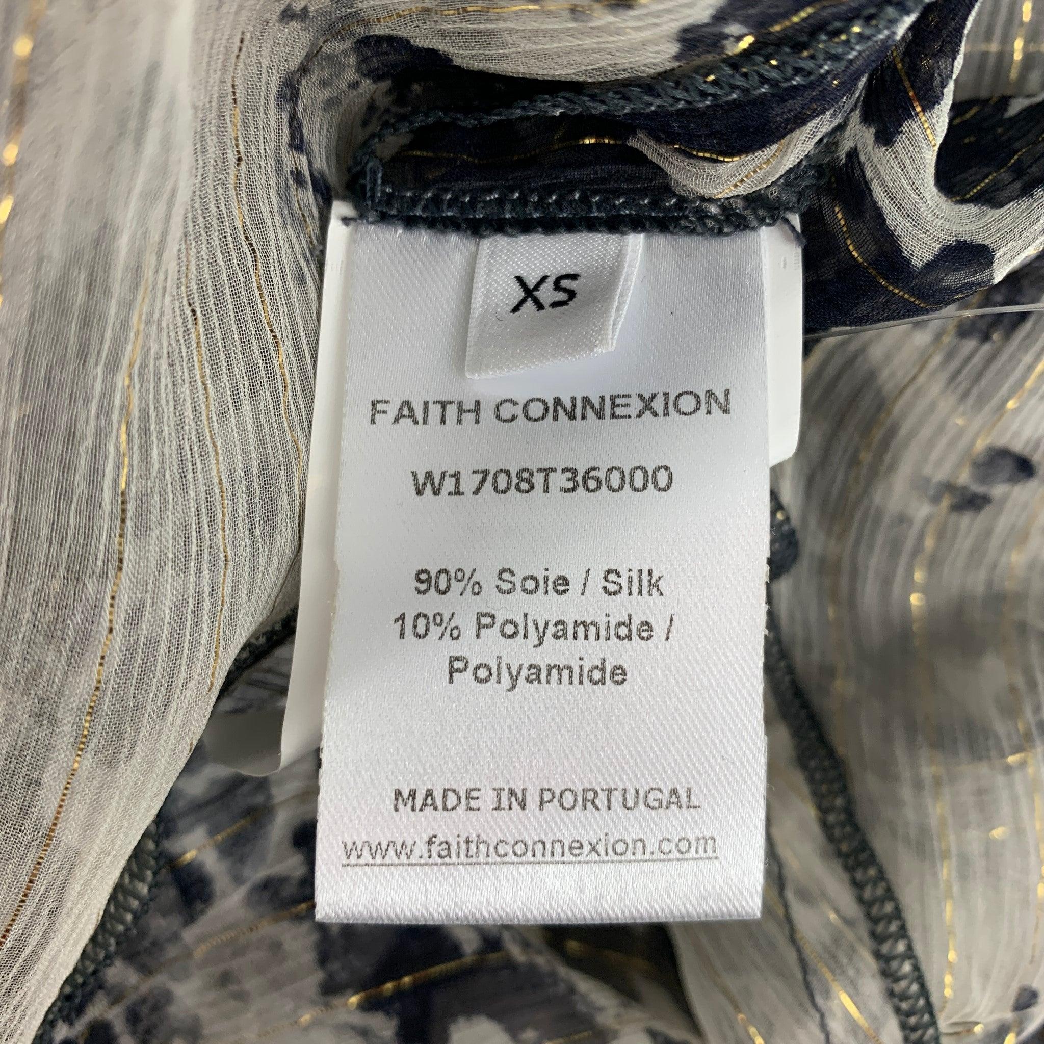 Women's FAITH CONNEXION Size XS Black White Gold Silk Blend Marbled Ruffle Blouse For Sale