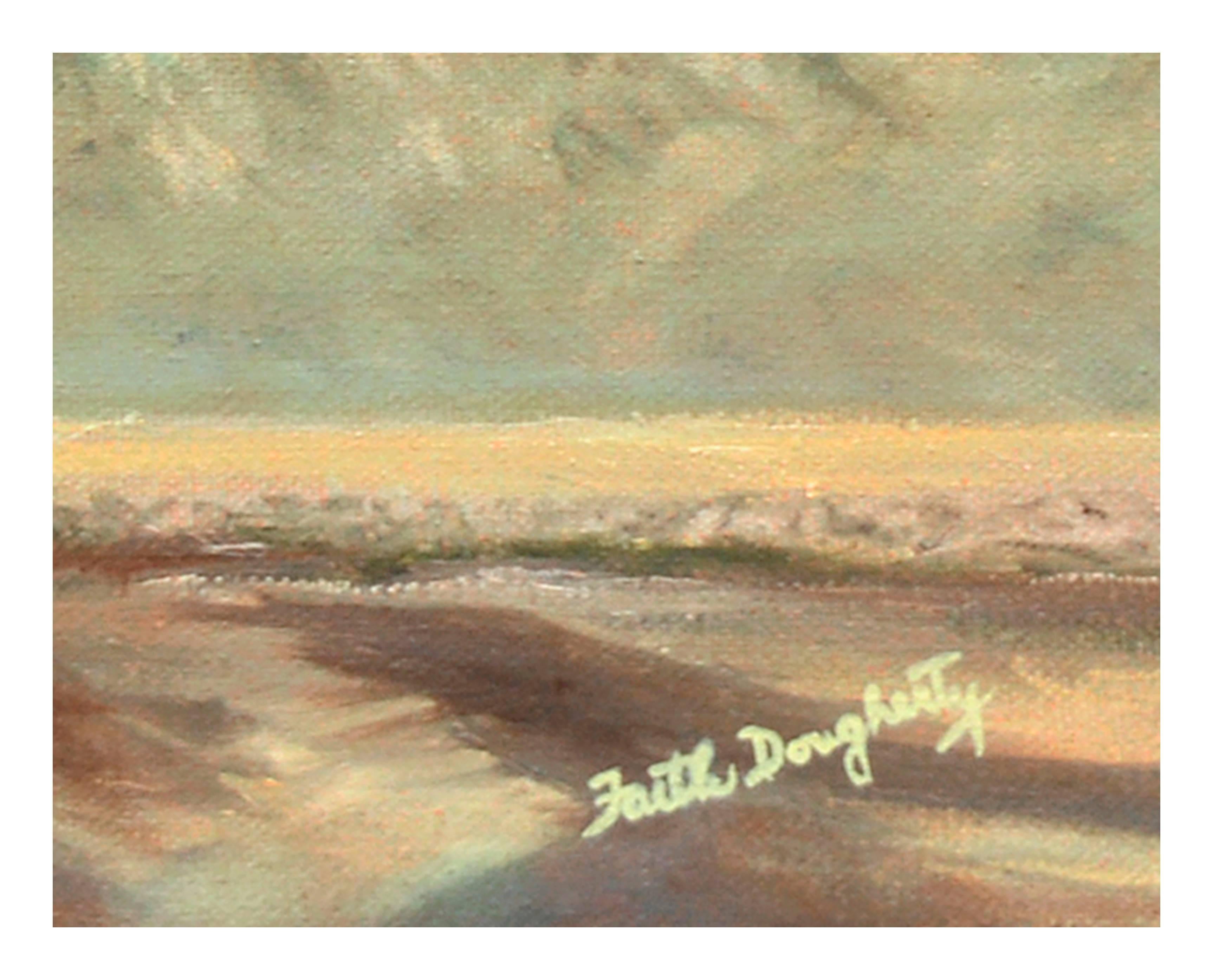 Paisaje montañoso desértico de mediados de siglo - Landscape Painting Gris de Faith Dougherty