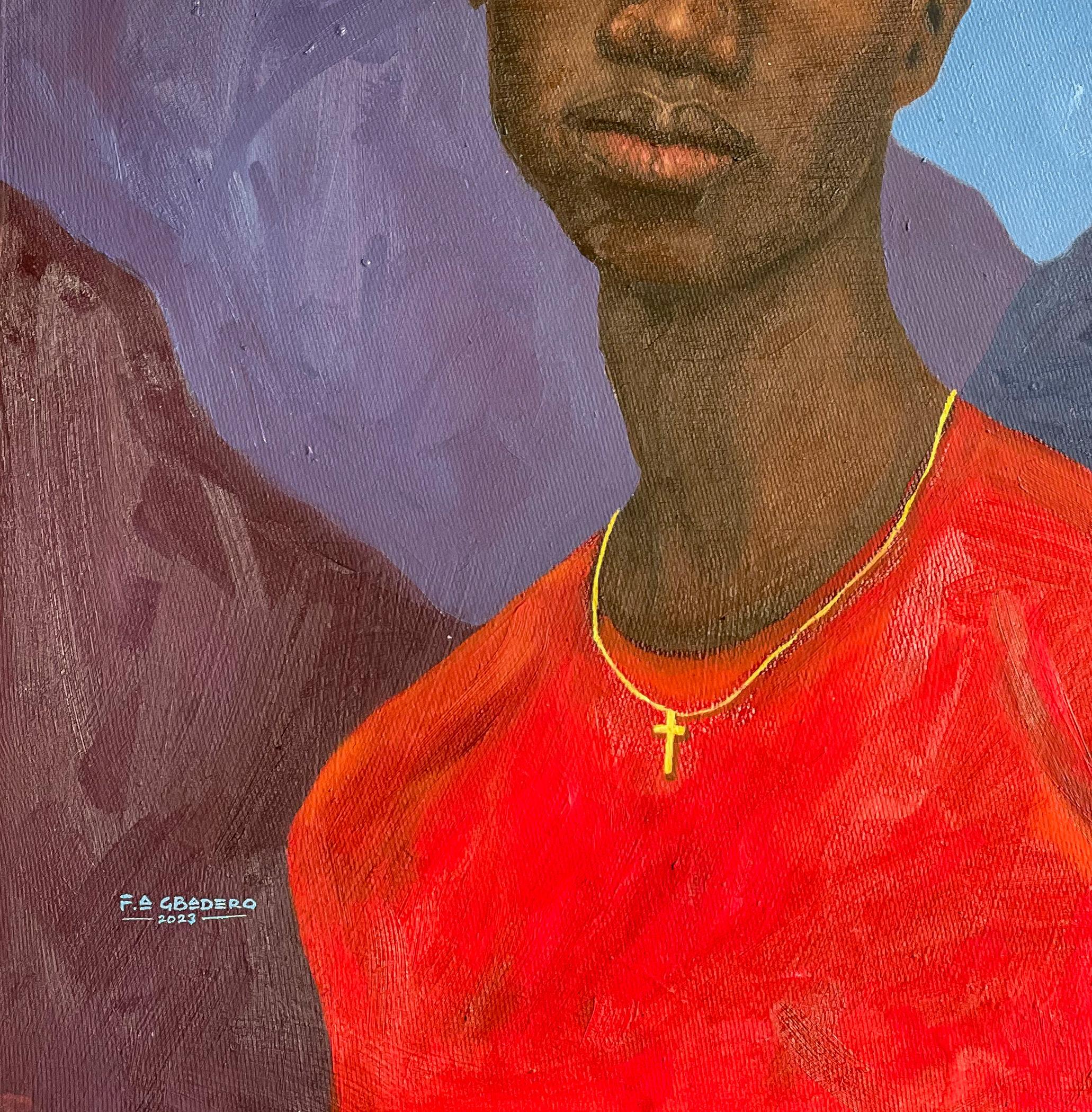 African Boy II - Figurative Painting Marrón de Faith Gbadero