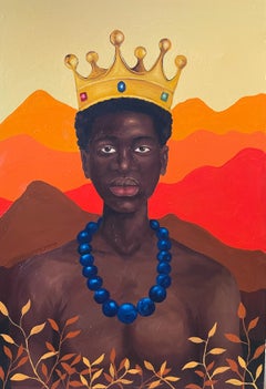 Il ragazzo re - XXI secolo, contemporaneo, ritratto figurativo, floreale, africano