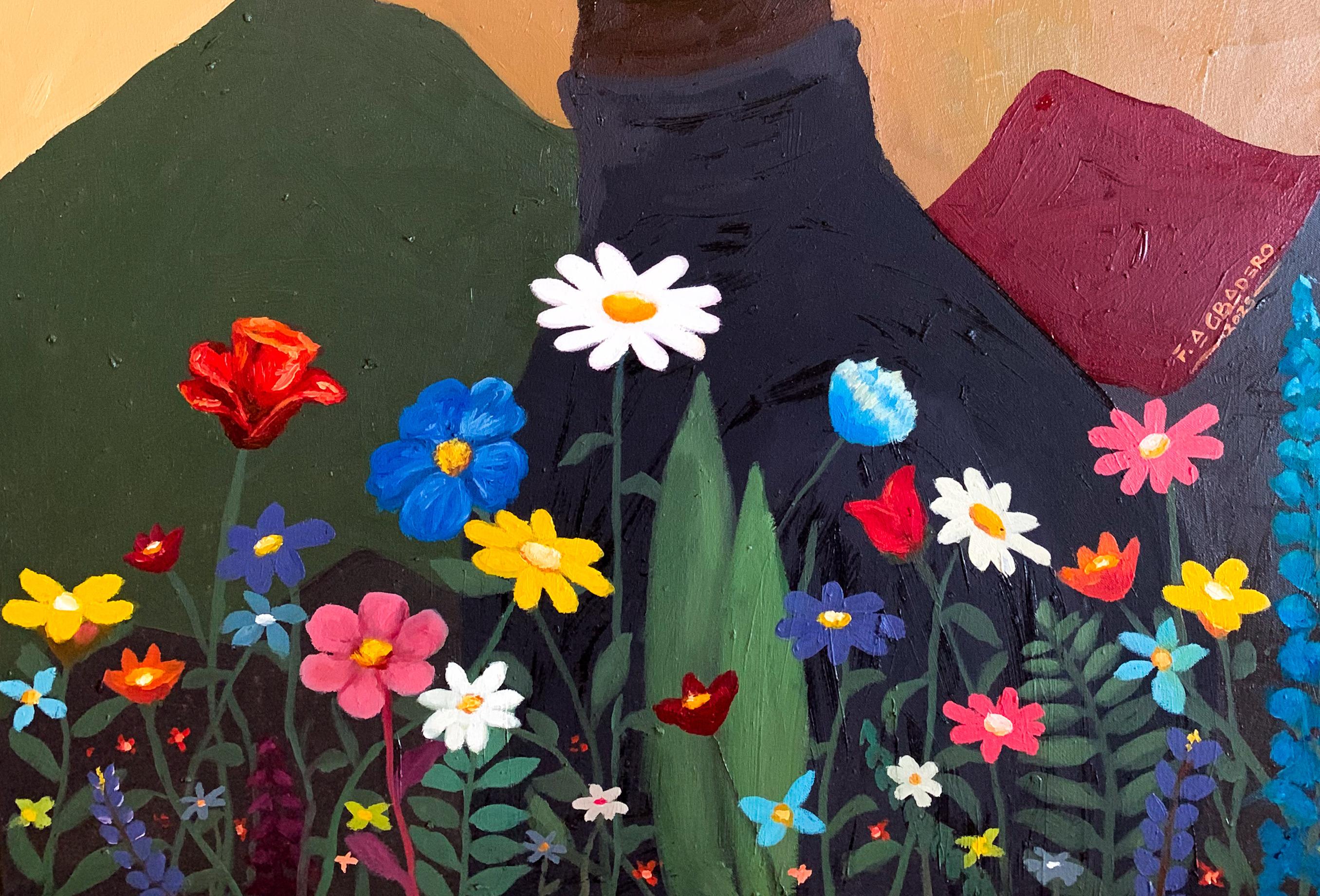 Echoes of the Mind 2 - 21st Century, Contemporary, Figurative Portrait, Floral - Expressionist Painting by Faith Gbadero