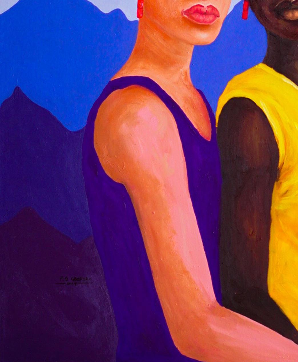 Amor y Vínculo 1 - Siglo XXI, Contemporáneo, Retrato Figurativo, Blanco, Negro - Portrait Painting Marrón de Faith Gbadero