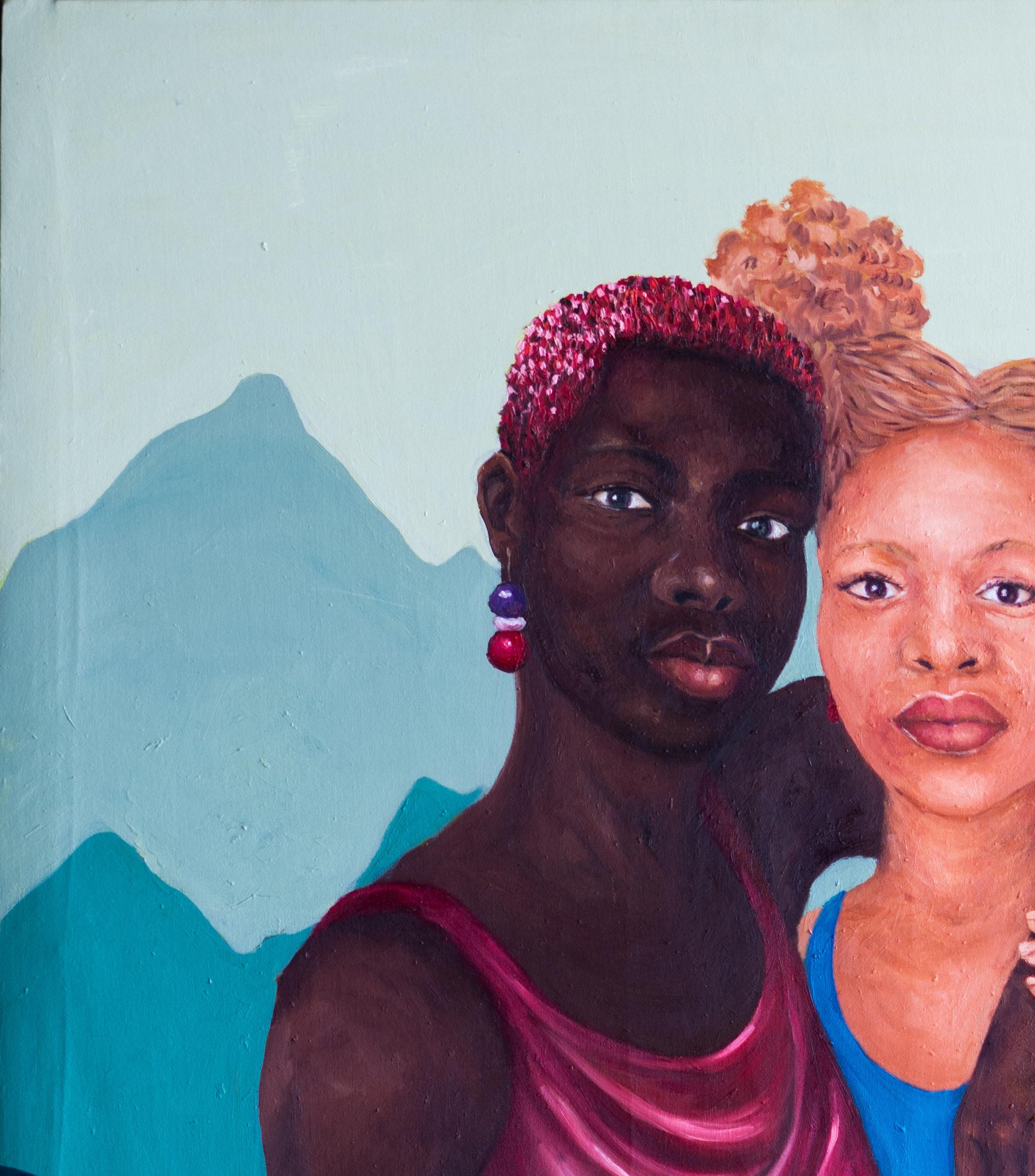 Love and Bond 2 - 21st Century, Contemporary, Figurative Portrait, Whites, Black - Painting by Faith Gbadero