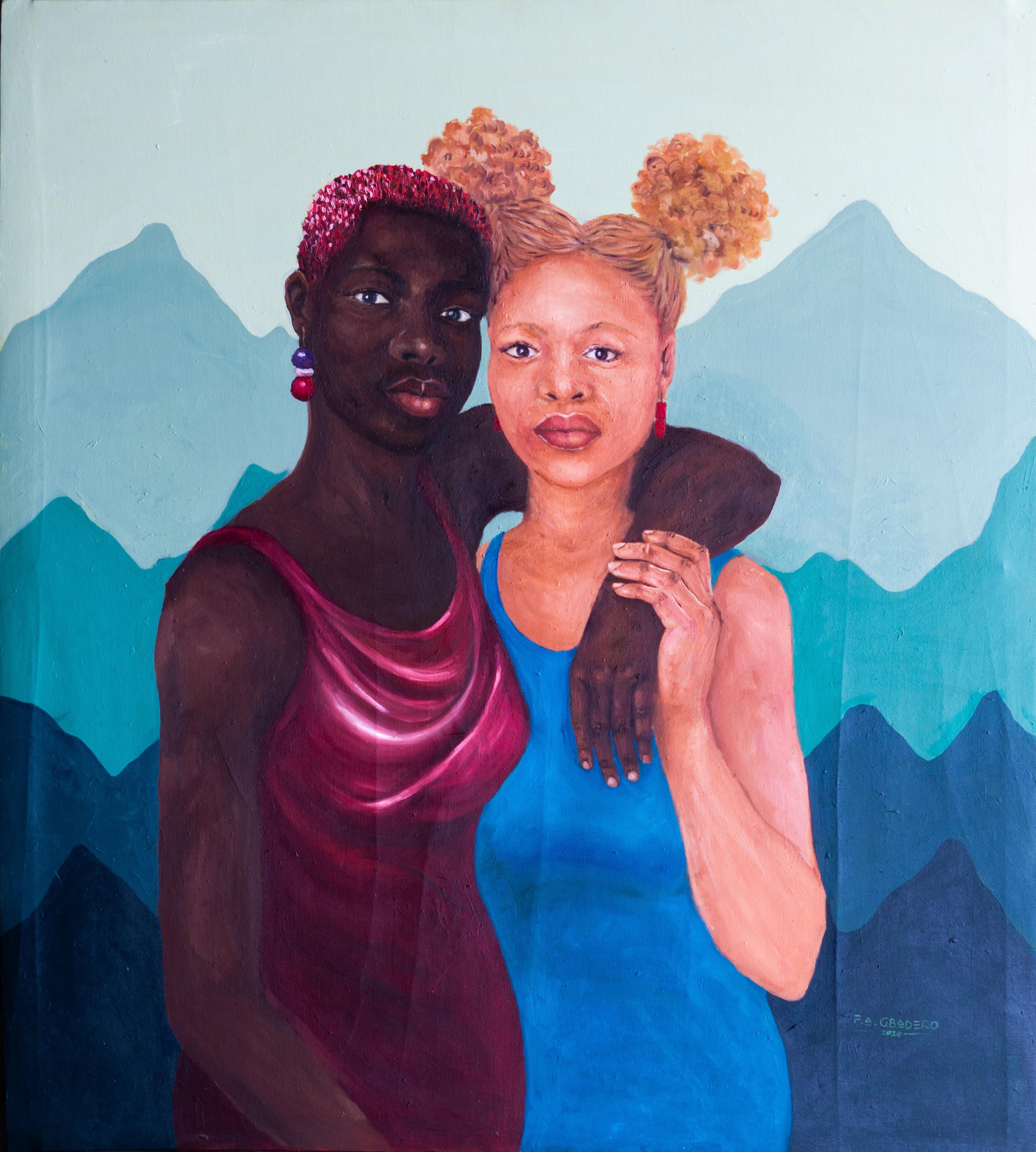 Love and Bond 2 - 21° secolo, Contemporaneo, Ritratto figurativo, Whiting, Nero