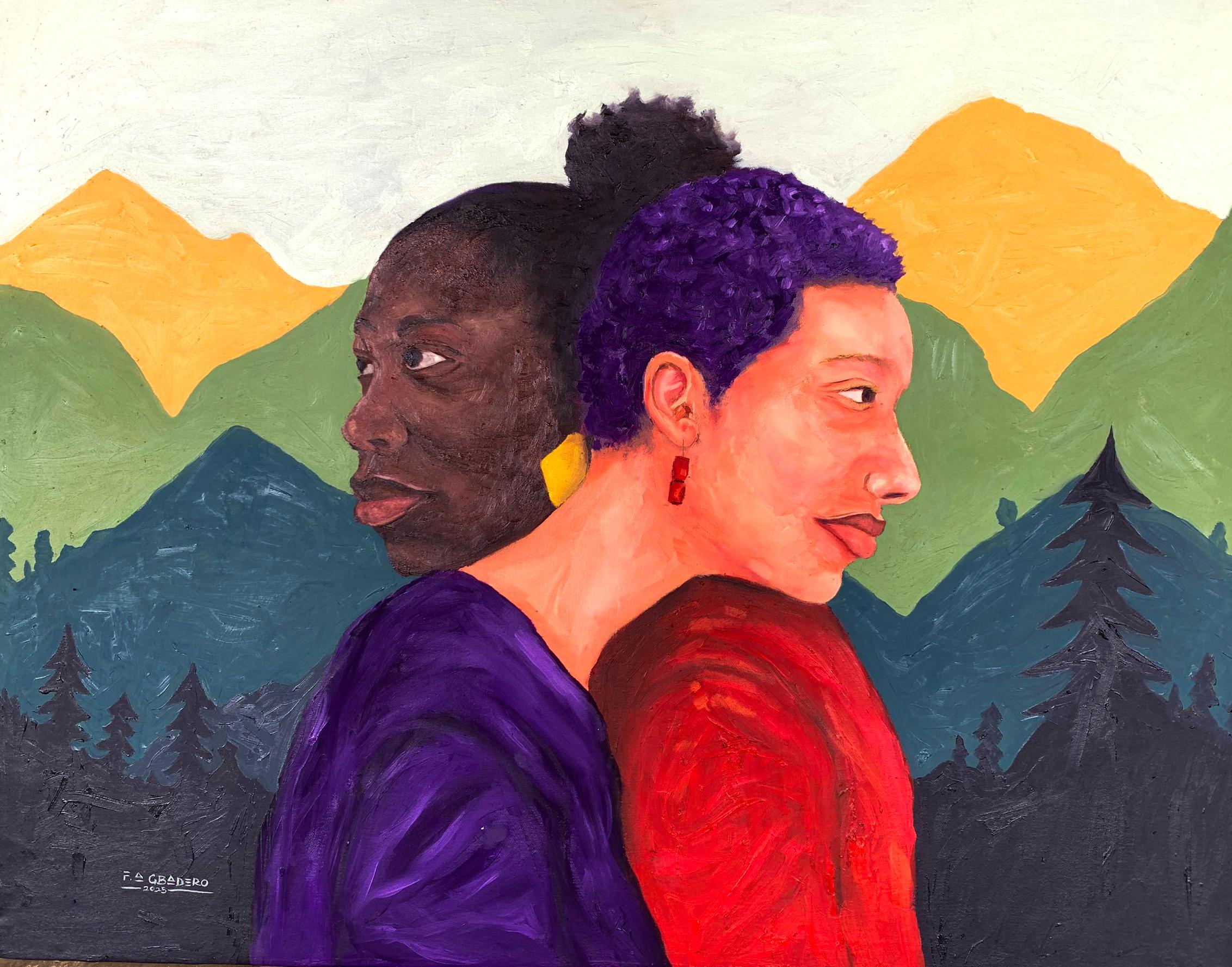 Faith Gbadero Portrait Painting - Weight of We - 21st Century, Contemporary, Figurative Portrait, Whites, Black