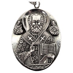 Collana con ciondolo a medaglione in argento con icona del guardiano della fede