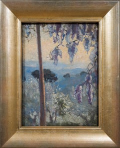 Wisteria in Italy – Sunlit blossoms cascading over a tranquil Italian landscape
