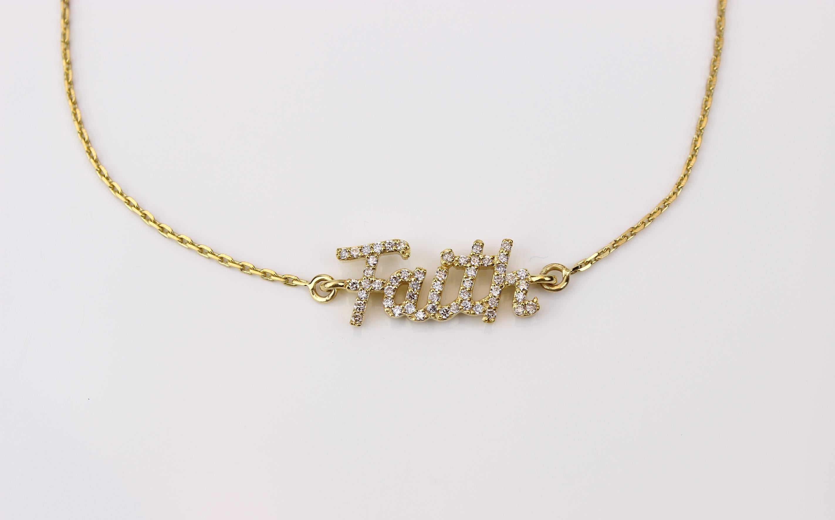 Pulsera de cadena de diamantes con letras de fe en oro macizo de 14k (certificado) en Nuevo estado para la venta en New Delhi, DL