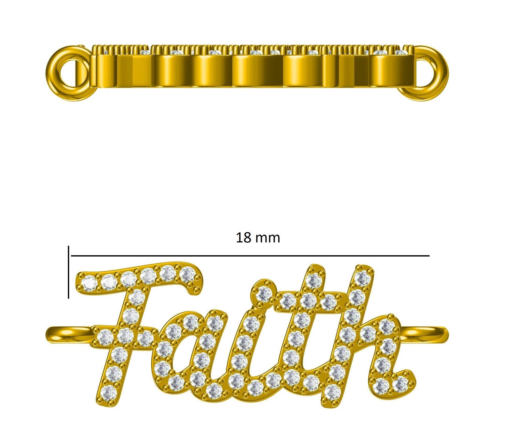 Pulsera de cadena de diamantes con letras de fe en oro macizo de 14k (certificado) en venta 1