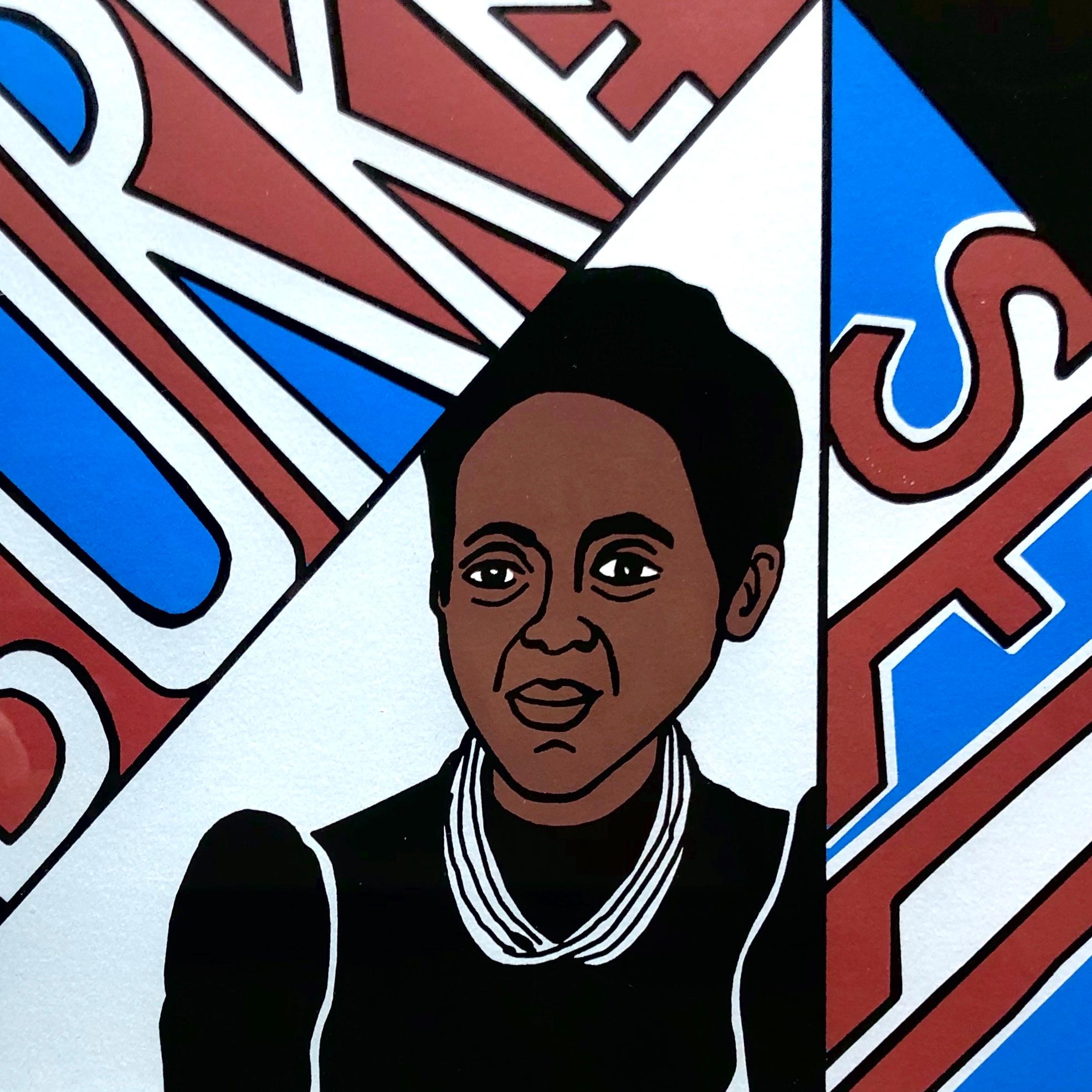Dear Selma, Every Time I See a Dime, I Think of You - framed print w/ red & blue - Feminist Print by Faith Ringgold