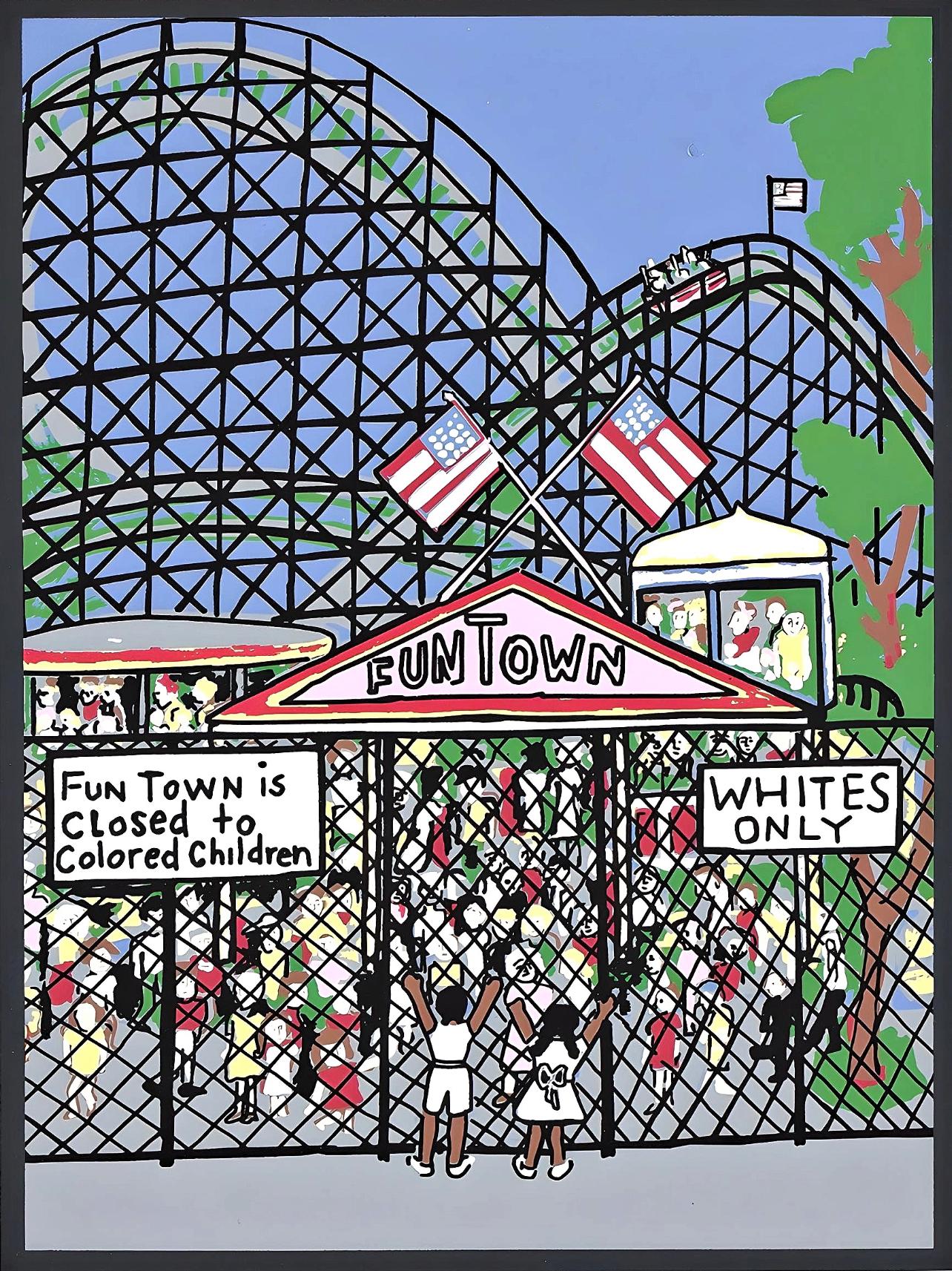 This exquisite silkscreen by Faith Ringgold (1930–2024), titled For Whites Only, from the folio Letter from Birmingham City Jail, originates from the 2007 edition published by The Limited Editions Club, New York, and printed by Raven Fine Art