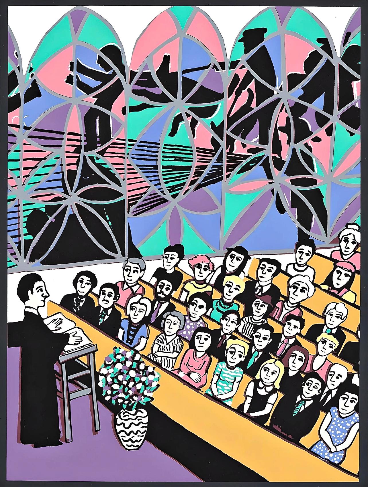 Cette exquise sérigraphie de Faith Ringgold (1930-2024), intitulée Police Brutality Viewed Thru Stained Glass, tirée de l
in-folio Letter from Birmingham City Jail, provient de l
édition 2007 publiée par The Limited Editions Club, New York, et