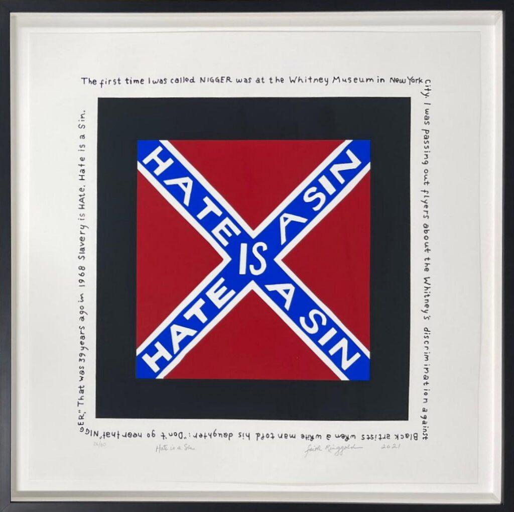Faith Ringgold Abstract Print - Hate is a Sin Flag (frame included) Signed silkscreen 26/60 African American art